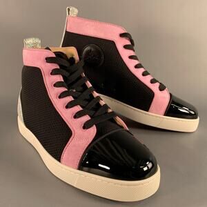 CHRISTIAN LOUBOUTIN Size 9.5 Black Pink Mixed Materials Leather Sneakers